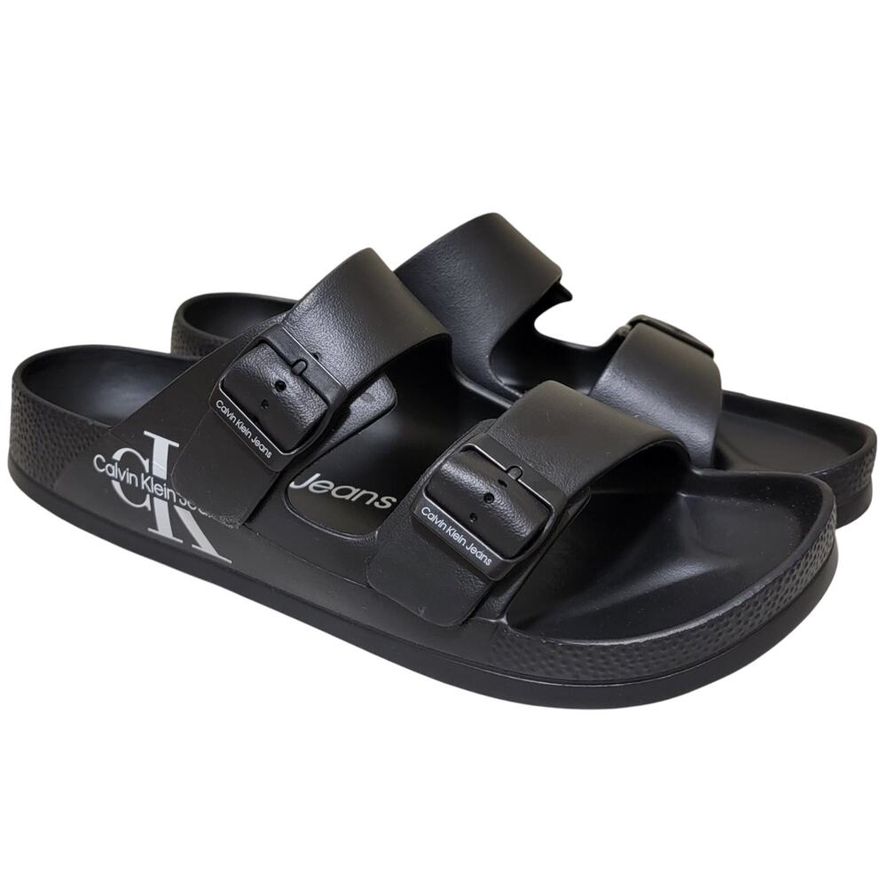 Calvin Klein Jeans Men Zion Wide Strap Footbed Slide Sandals Size US 10M Black